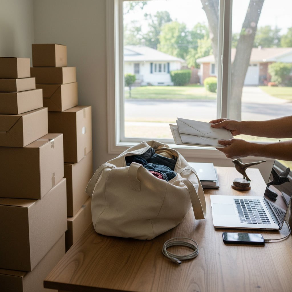 Homeowner packing belongings in boxes preparing for gut renovation project
