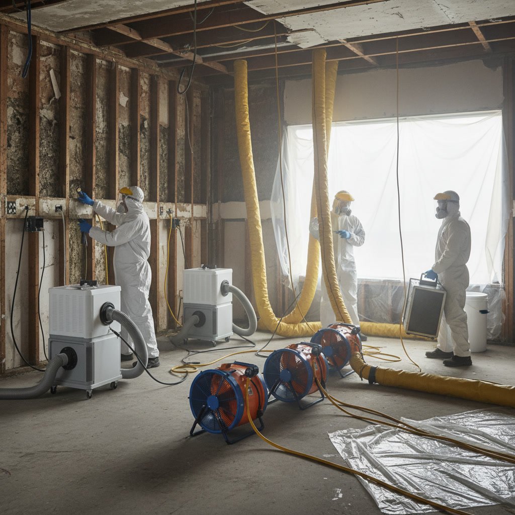 Industrial dehumidifier and air mover drying structure after mold treatment