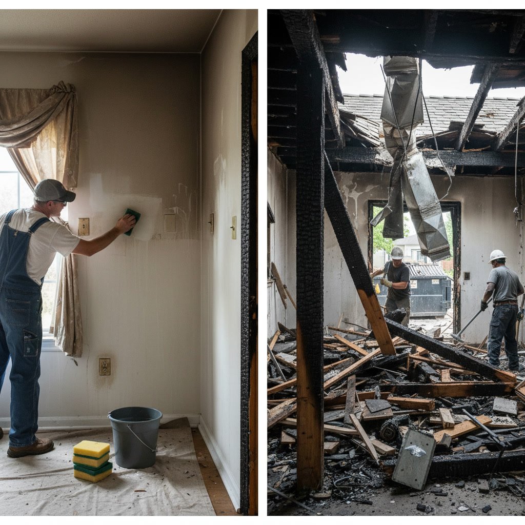 Restored home interior after professional fire damage structural repair and reconstruction
